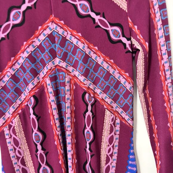 NWT Free People Purple Stella Mini Dress Small Mock Neck Tribal Print Bohemian - Picture 6 of 12